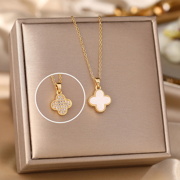 Wholesale Gold titanium steel  four-leaf clover necklace women's clavicle chain women