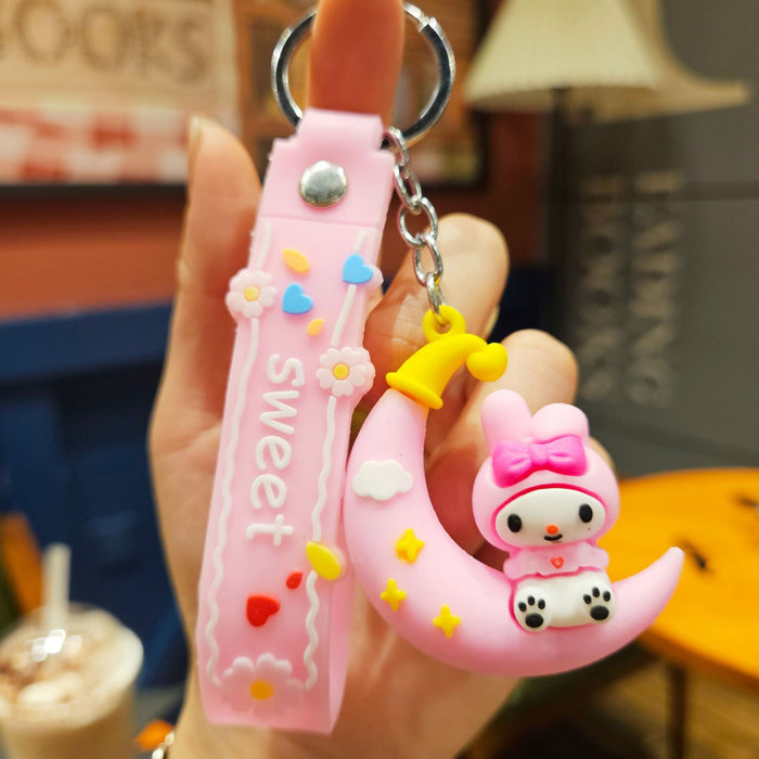 Wholesale cartoon moon keychain bag small pendant  flexible glue three-dimensional anti-lost key chain