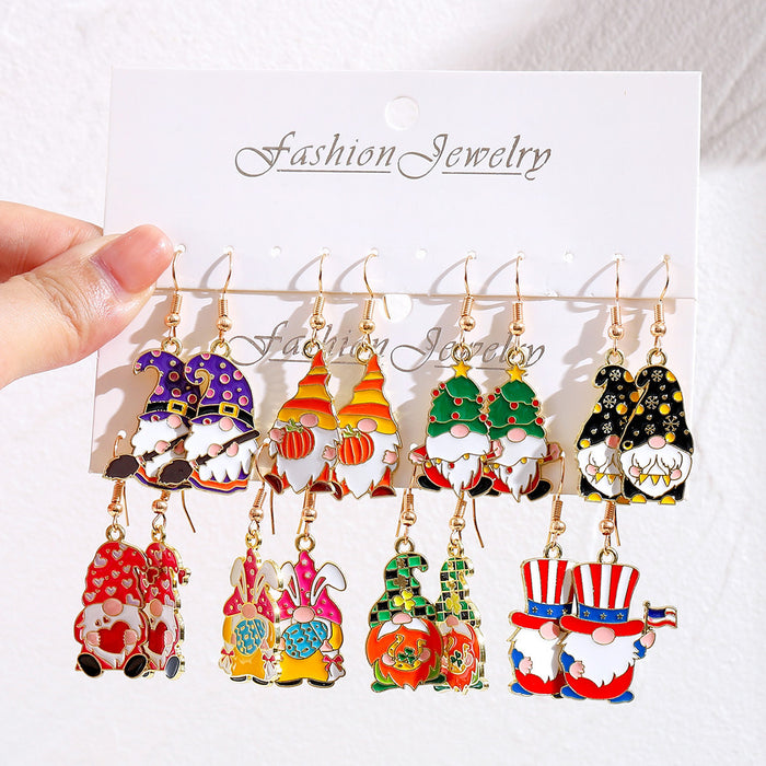 Wholesale Gnome Earring Set Gnome Witch Hat Pumpkin Christmas Lights Snowflake Egg Earrings