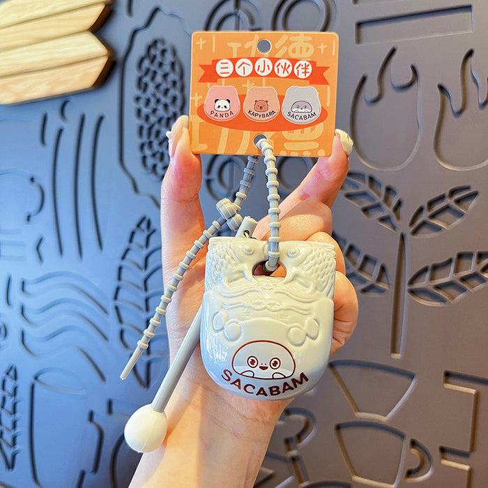 Wholesale Wooden fish keychain creative decompression bag pendant