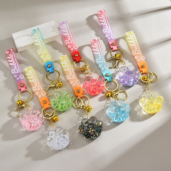 Wholesale  acrylic oil luminous bubble beads quicksand cat claw keychain bag pendant small gift