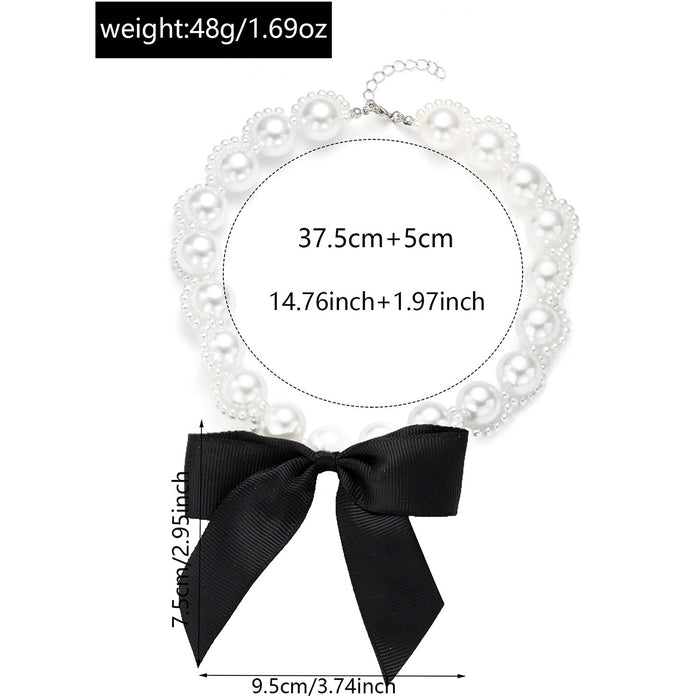 Wholesale Retro exaggerated ribbon bow necklace with light luxury and high-end feel, imitation pearl collarbone chain necklace