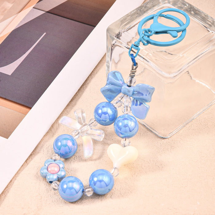 Wholesale Fresh Candy Color Plated Beaded Keychain Small Pendant Bow