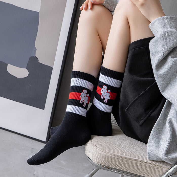 Wholesale Small niche design, striped cotton socks, college style high top socks, unisex