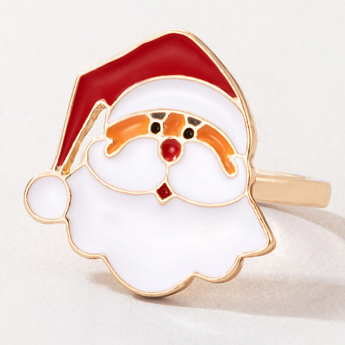Wholesale Christmas Drip Oil Elk Santa Ring Alloy Jewelry Accessory Boutique Resale MOQ≥2