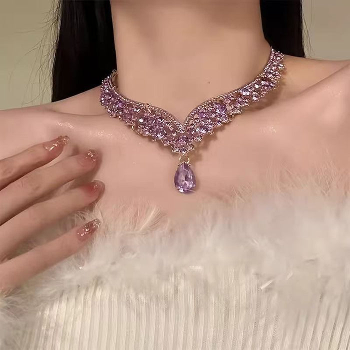 Wholesale Pink rhinestone necklace, new light luxury exquisite design, collarbone chain