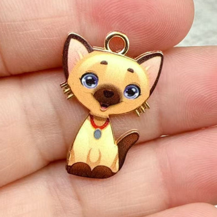 Wholesale 10pcs 21-color KC Gold Drop Oil DIY Creative Realistic Standing Cat Pendant Ornament