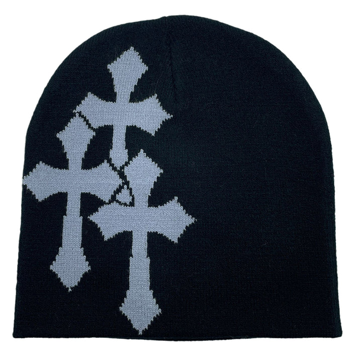 Wholesale Acrylic Cross Jacquard Yarn Knitted Hat JDC-FH-Mingw004