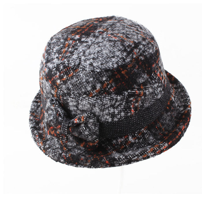 Wholesale Hats for Women Plaid Wool Warm Fisherman Hat Autumn and Winter Round Top Fashion Bow Basin Hat Korean Style Roll Brim Small Hat JDC-FH-DG003