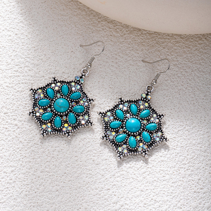 Wholesale Retro ethnic turquoise flower earrings