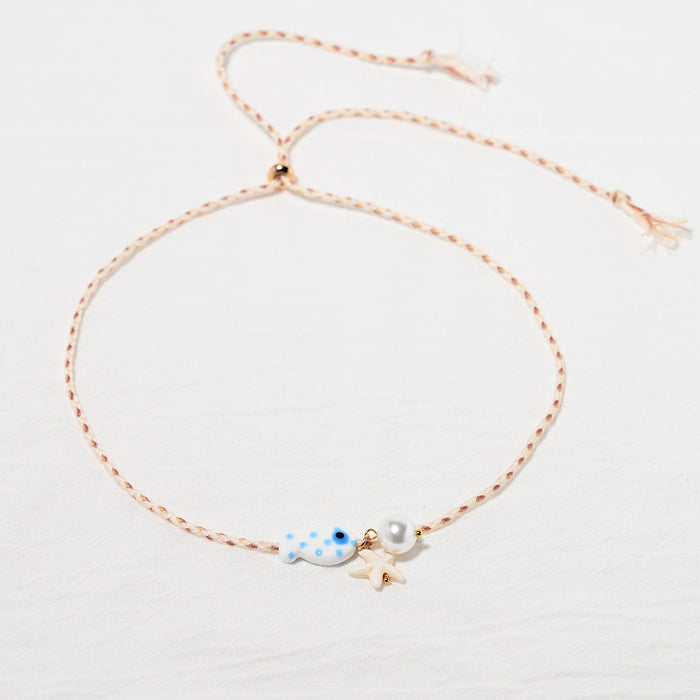 Wholesale Versatile Ceramic Ocean Small Fish Pendant Necklace with Adjustable Rope Chain Starfish Glass Pearl Pendant Jewelry