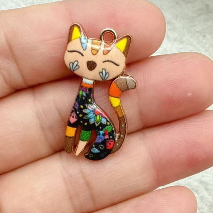 Wholesale 10pcs 21-color KC Gold Drop Oil DIY Creative Realistic Standing Cat Pendant Ornament