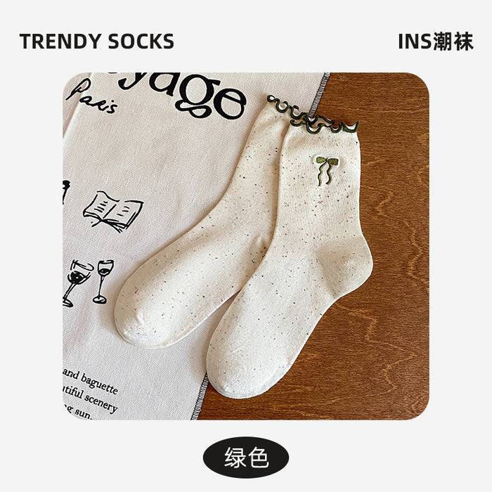 Wholesale Lace bow socks Embroidered mid tube socks Stacked socks