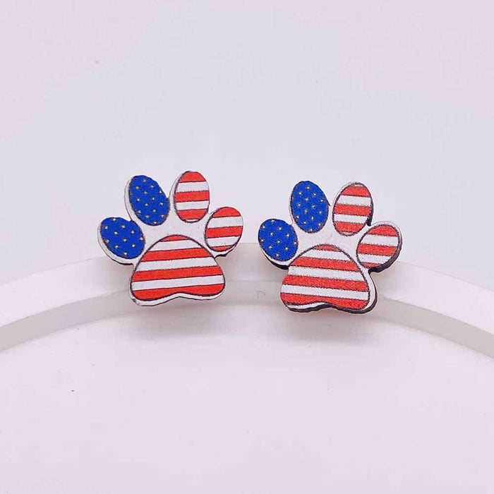 Wholesale Independence Day Wooden Earrings US Flag Heart-shaped Five-pointed Star Sunflower Earrings