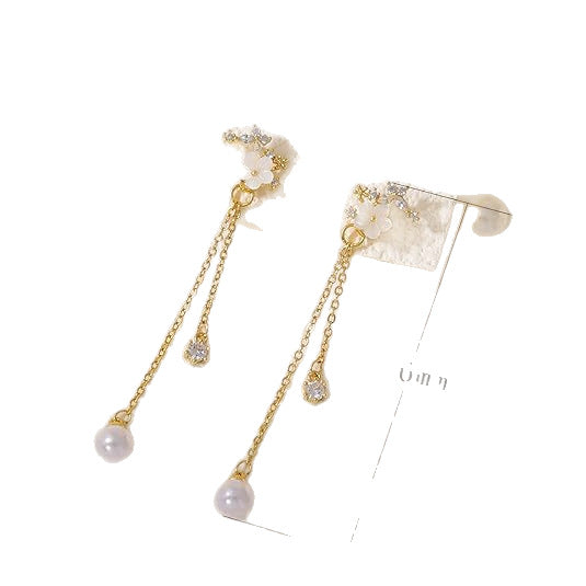 Wholesale New temperament shell flower earrings, two long tassel earrings, light luxury design earrings