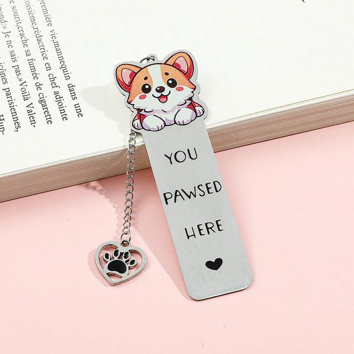 Wholesale Cute Cartoon Colorful Puppy Pattern Stainless Steel Bookmark