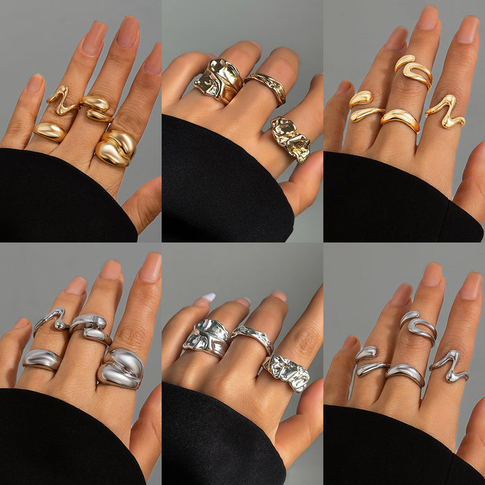 Wholesale Design Sense Geometry Ring Niche Open Ring Index Finger Ring Lava Metal Arc Ring