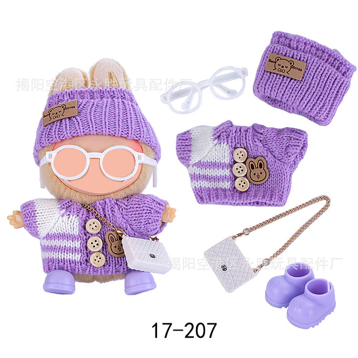 Wholesale Doll clothes Jacquard Sweater Hat Bag Shoes Glasses