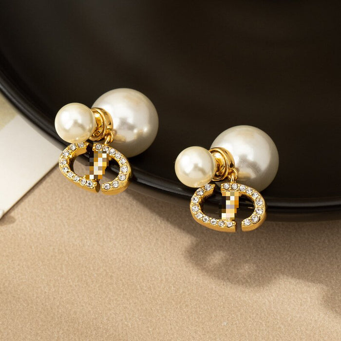 Wholesale Diamond-encrusted pearl earrings