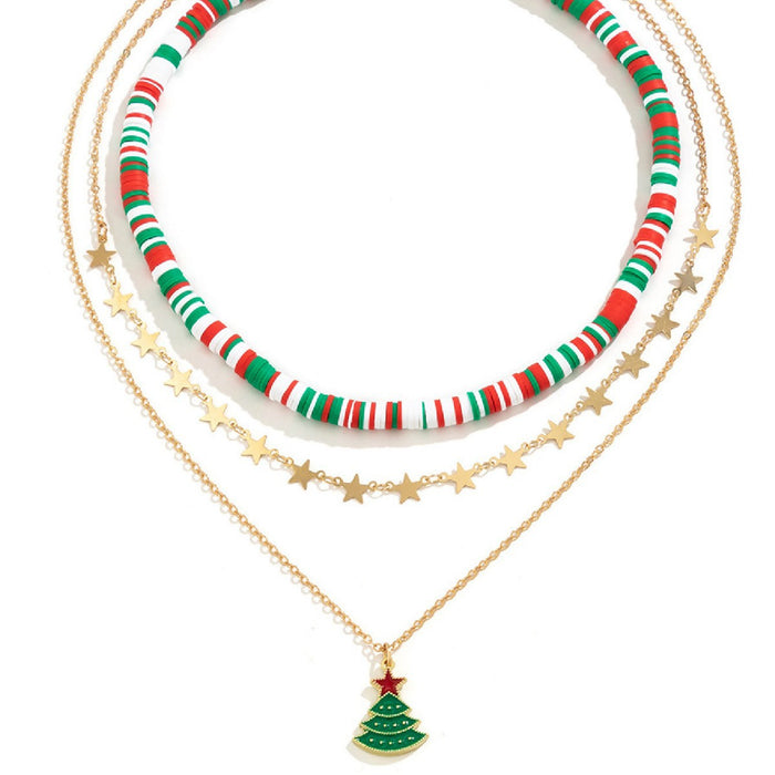 Wholesale Christmas ornaments oil drop five-pointed star Christmas tree necklace