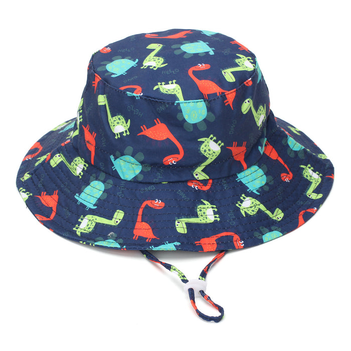 Wholesale Children' s Sun Protection Bucket Hat with Chin Strap Breathable Mesh Cartoon Design Everyday Wear