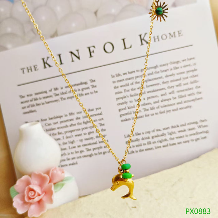 Wholesale Beach starfish oil drop flower necklace, stainless steel collarbone chain, colorfast and versatile accessory