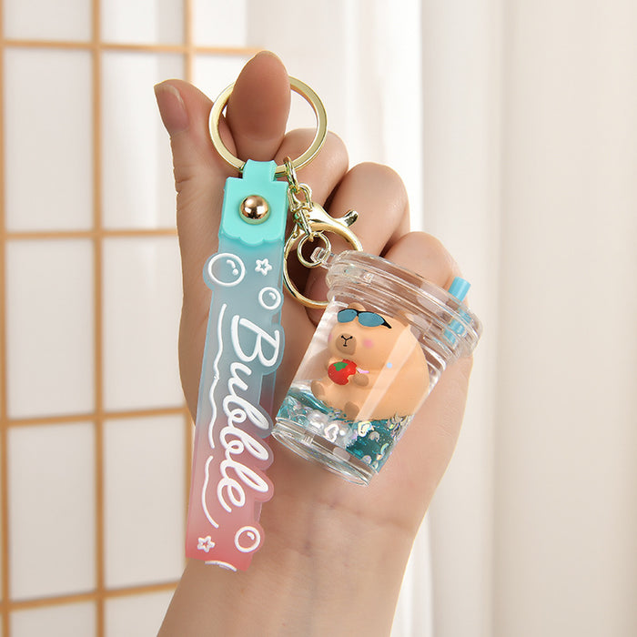 Wholesale Creative Sand Flow Bottle Oil Keychain