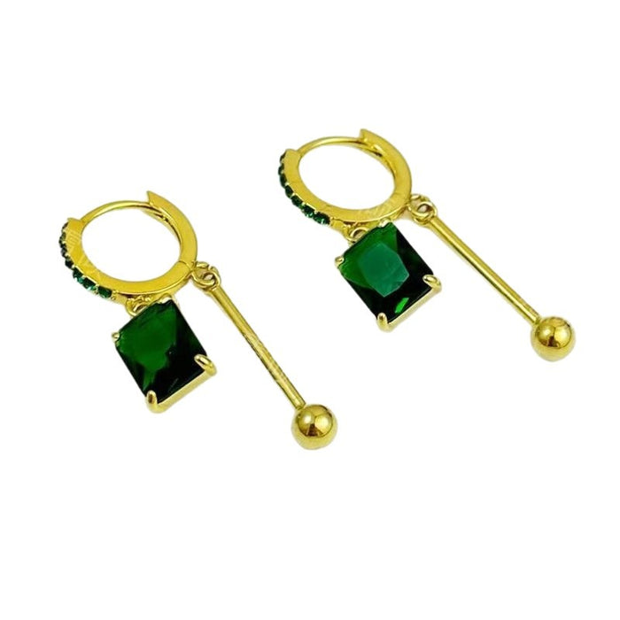 Wholesale High Sense Green Square Zircon Ear Buckle New Explosions Elegant Exquisite Earrings