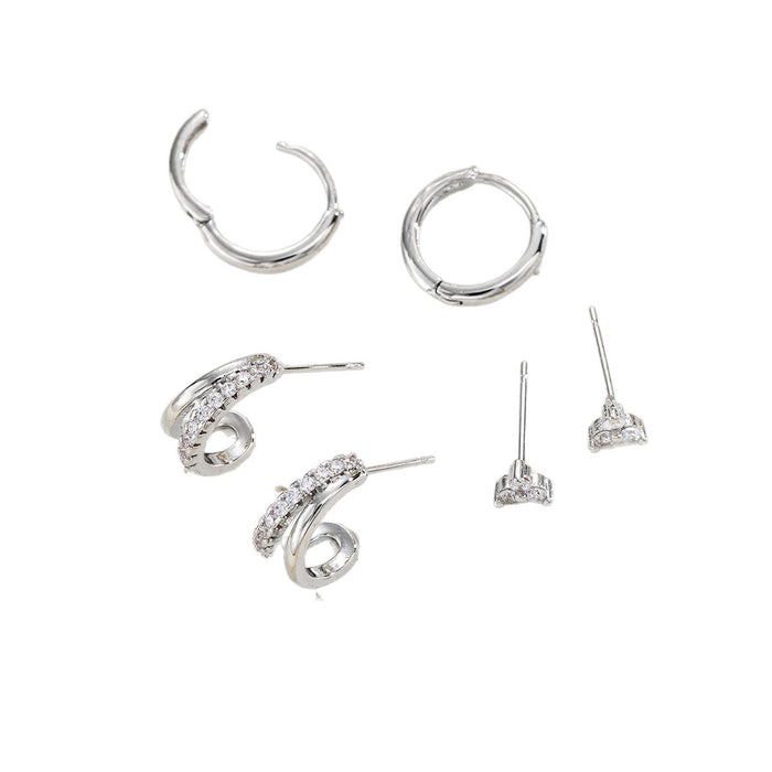 Wholesale Light Luxury Zircon Simple Hoop Double-Layer Earrings