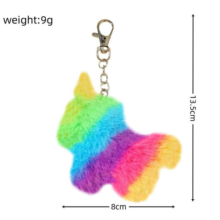 Wholesale Plush Rainbow Stripe Unicorn Keychain JDC-KC-RongRui026