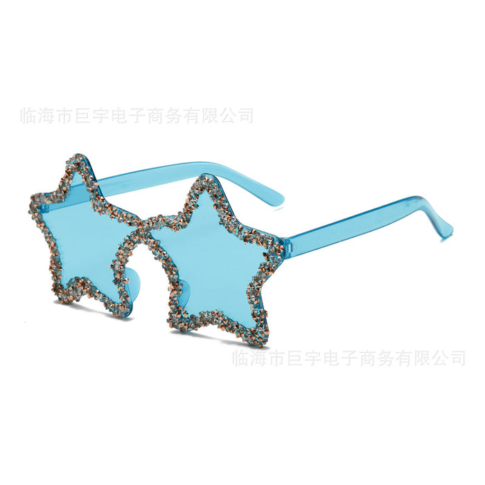 Wholesale Frameless pentagram personalized sunglasses with handmade diamond inlay