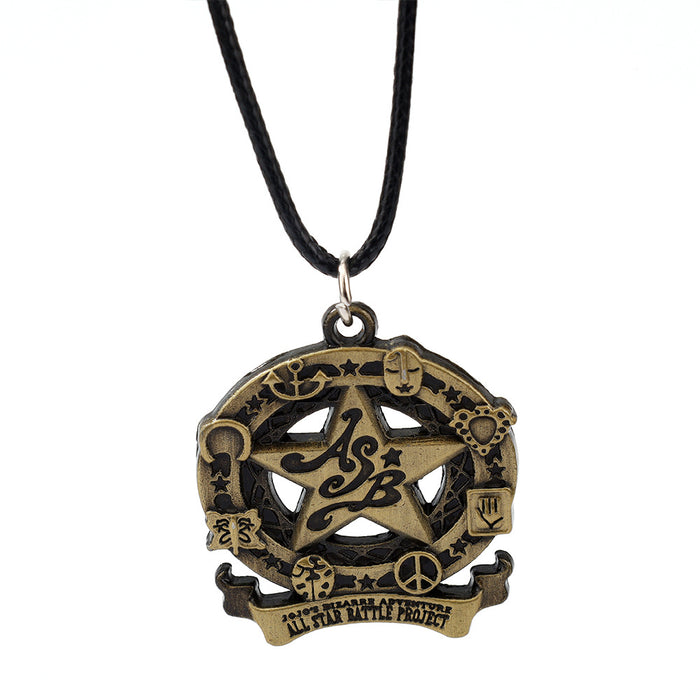 Wholesale Zinc alloy Kazi stone demon face necklace and pentagram keychain
