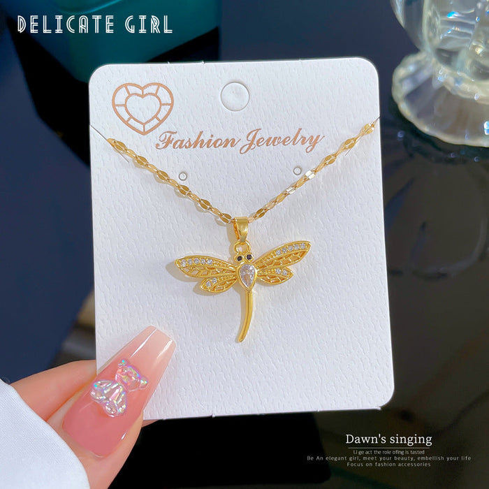Wholesale Dragonfly Real Gold Necklace Titanium Steel JDC-NE-Zij003