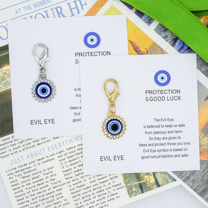 Wholesale Good Luck Card Diamond Devil's Eye Keychain Pendant