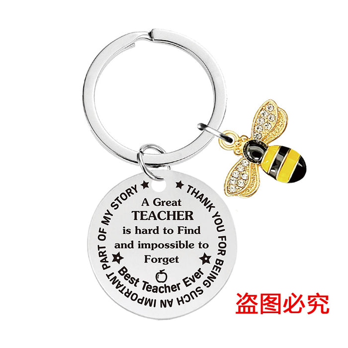 Wholesale Little Bee Thanksgiving Teacher's Day Alloy Keychain JDC-KC-GangGu048