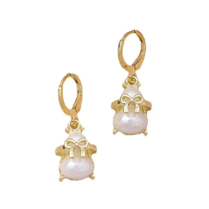 Wholesale Baroque Pearl  Rabbit Peanut Gourd Bow Fortune Bag Pendant Earrings