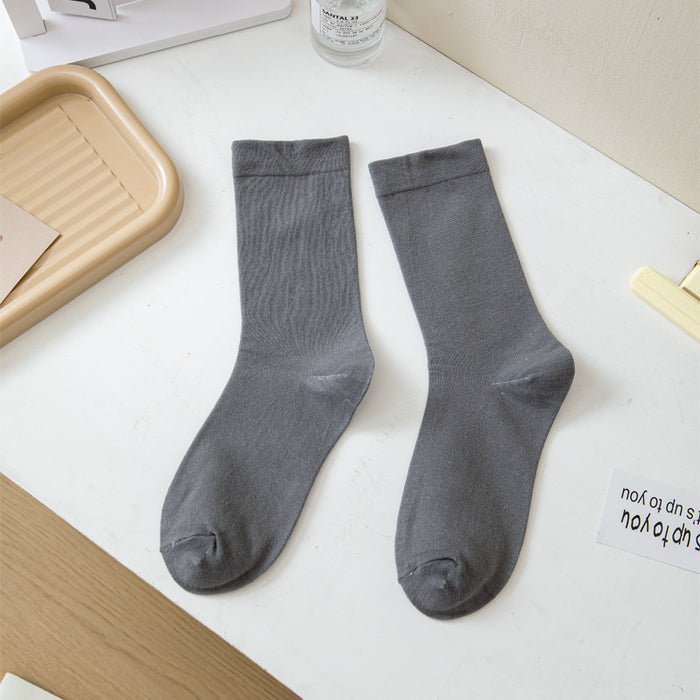 Wholesale White mid length socks made of pure cotton, high cut, and elastic, long socks that absorb sweat and pile up socks