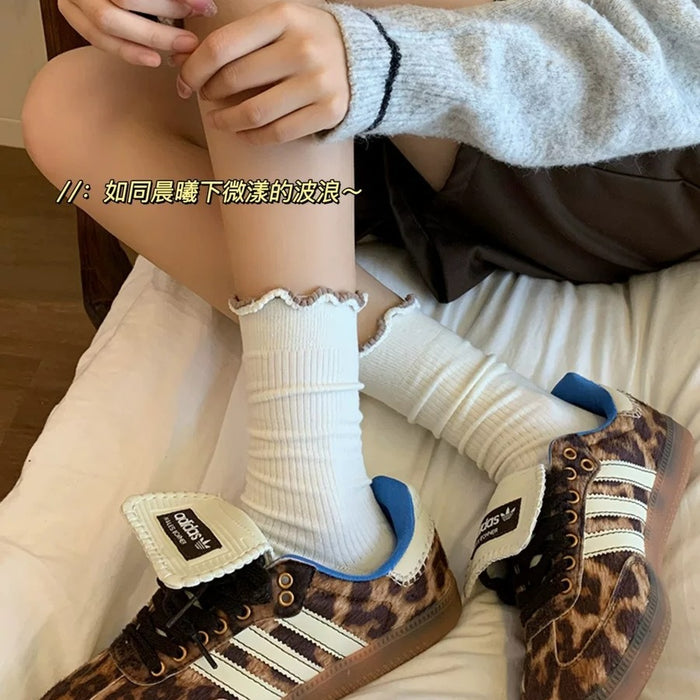 Wholesale Socks, tube socks, pure cotton, girls' contrasting lace, long pile socks