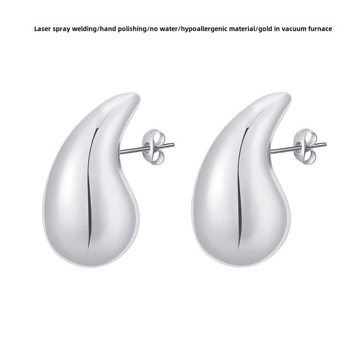 Wholesale High end stainless steel hollow earrings, light luxury Feng Shui drip earrings, smooth titanium steel plating