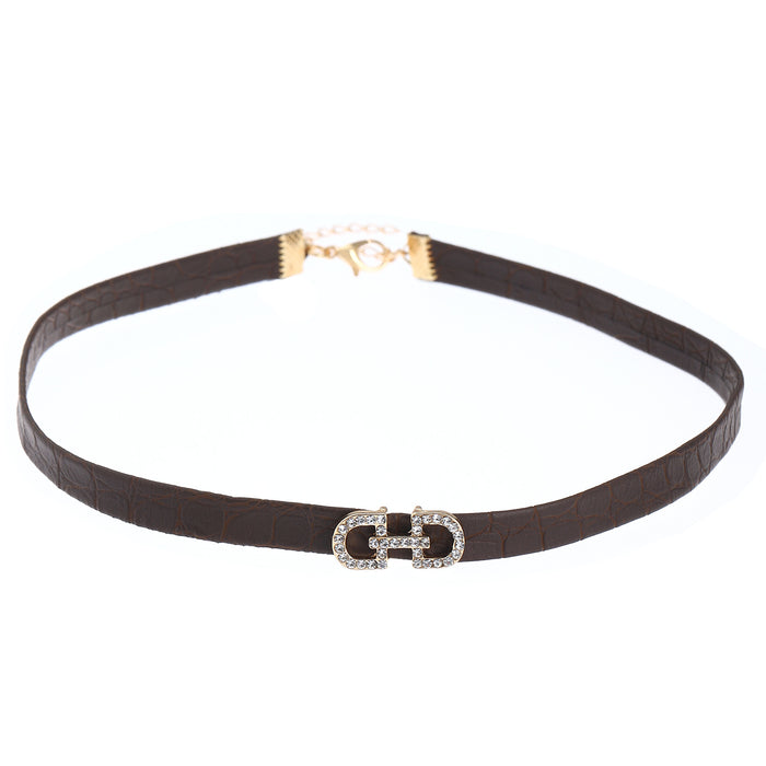 Wholesale  choker necklace brown leather necklace female niche Sun double-layer clavicle chain