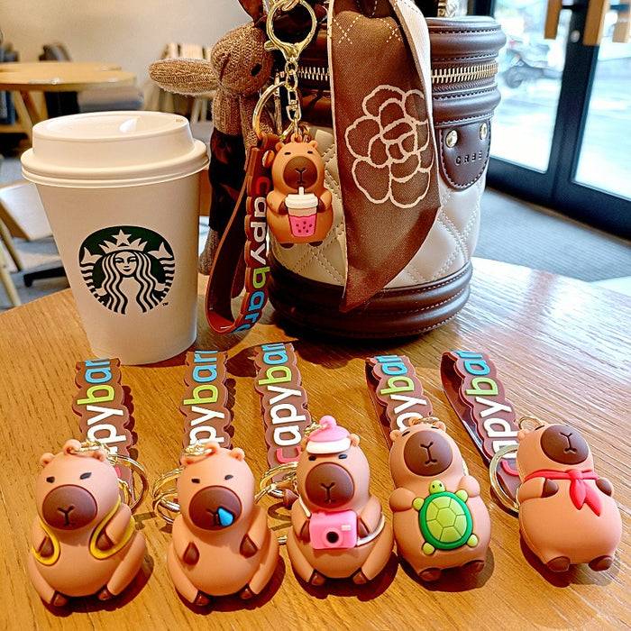 Wholesale Cartoon Keychain Internet Celebrity Cute Capybara Doll Children' s School Bag Pendant Car Key Chain Accessories