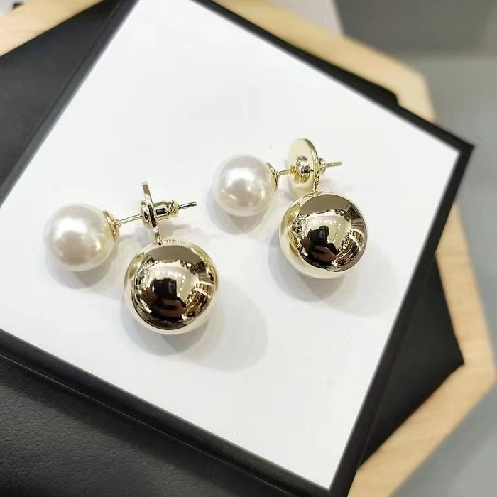 Wholesale Metal ball pearl earrings with silver needle temperament, light luxury and high-end earrings