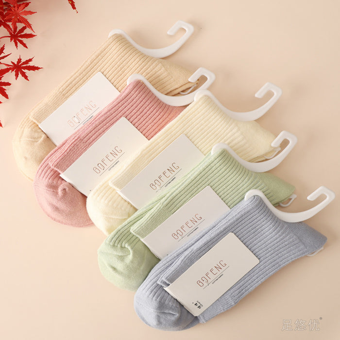 Wholesale Socks made of pure cotton, versatile in the middle tube, double needle long socks, thick socks, simple and solid color