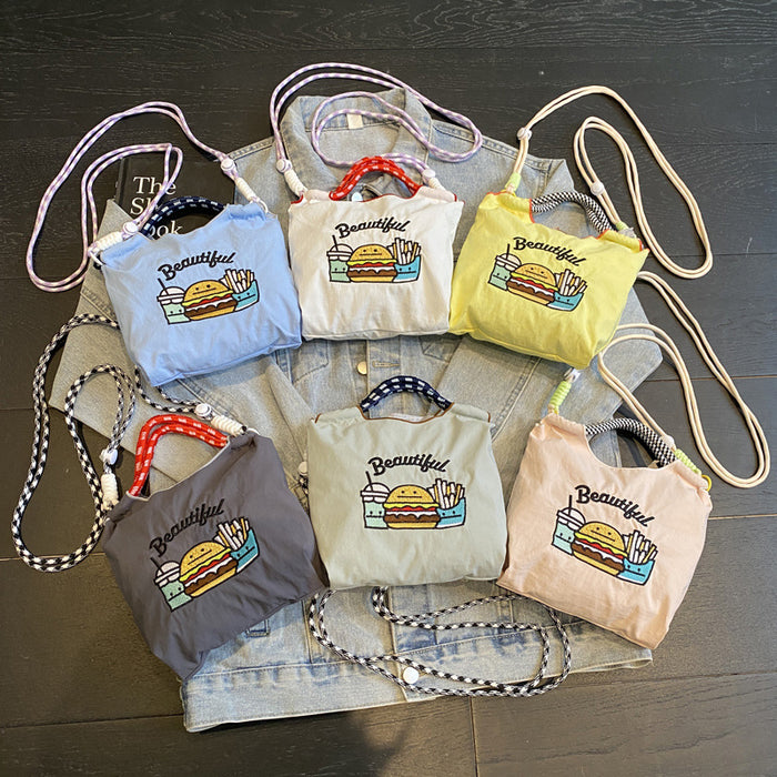 Wholesale New canvas bag embroidered eco-friendly shopping bag for commuting women, shoulder bag for niche diagonal cross bag