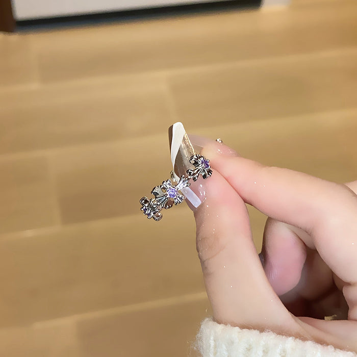 Wholesale Light luxury purple diamond zircon series temperament versatile open ring with niche design sense