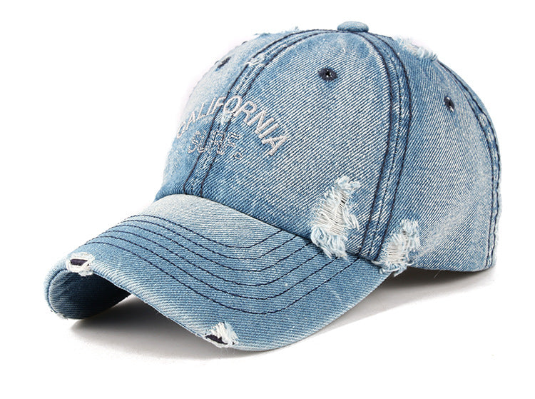 Wholesale Men's vintage distressed embroidered simple duckbill hat, women's outdoor casual denim hat