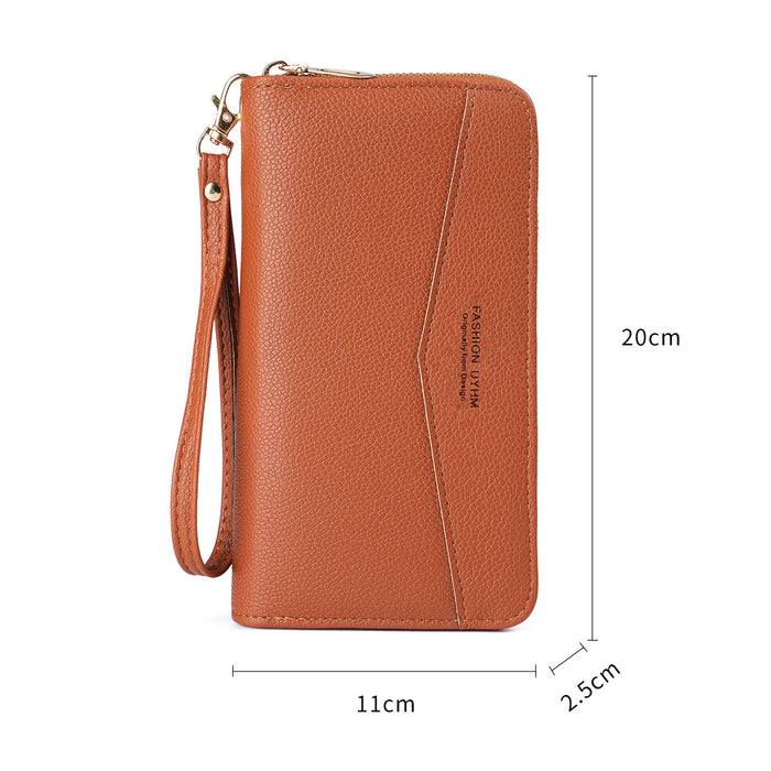 Wholesale PU Leather Retro Long Wallet Clutch with Wrist Strap Solid Color Trendy Everyday Use