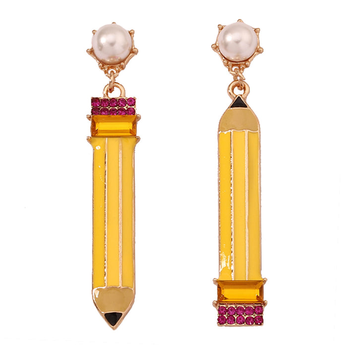 Wholesale geometric pencil alloy drop earrings pearl earrings