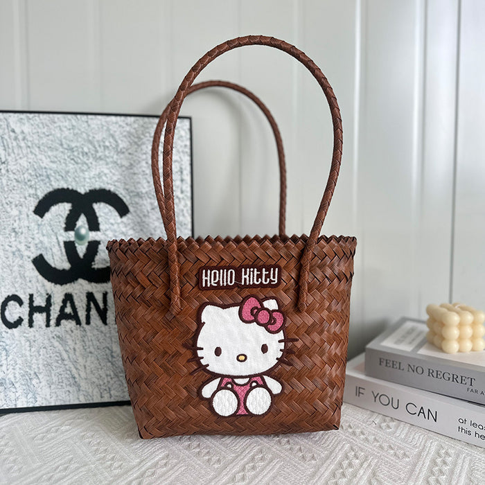 Wholesale Colorful Plastic Woven Bag Women' s Handbag Cat Multi-Colorful Woven Tote Bag Commuter Women' s Handbag