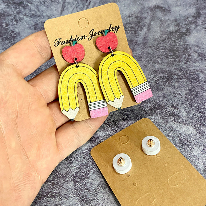 Wholesale Teacher Wood Earrings Leopard Pencil Apple ing Earrings